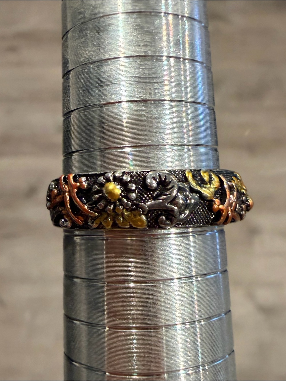 Floral Multimetal dragonfly & sunflower band Ring size 11